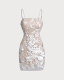 Sueña Beyaz Çiçekli Bodycon Slip Mini Elbise
