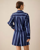 Kadın Lacivert Çizgili Lastikli Bel Şortu