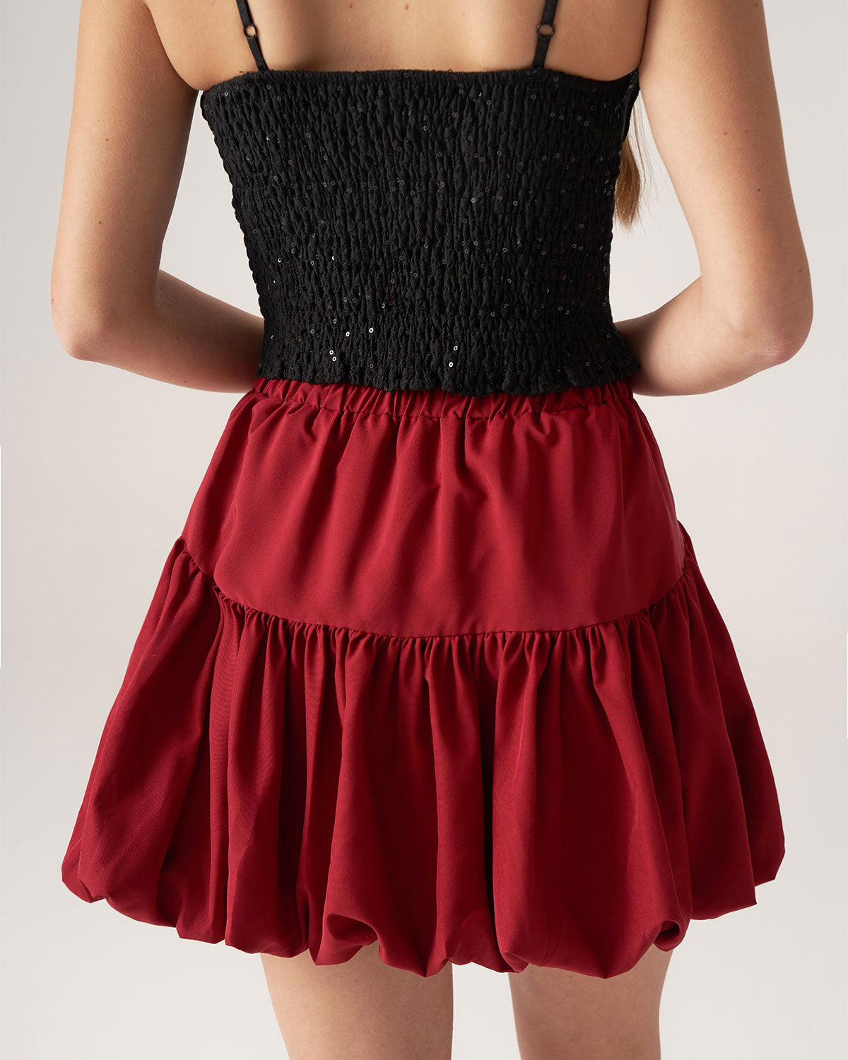 Sueña™ Bettydress-Kırmızı Beli Lastikli Baloncuklu Mini Etek