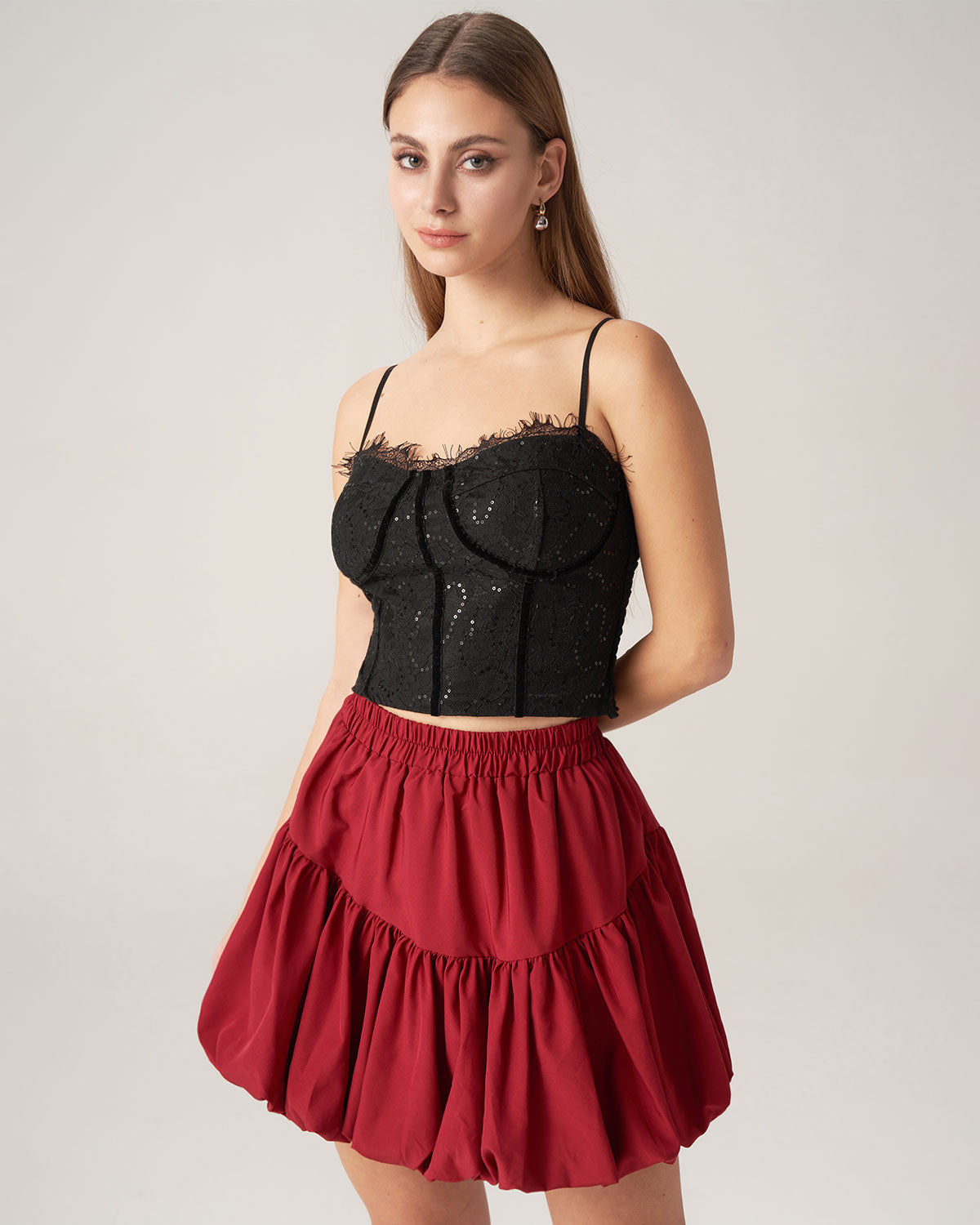 Sueña™ Bettydress-Kırmızı Beli Lastikli Baloncuklu Mini Etek