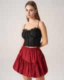 Sueña™ Bettydress-Kırmızı Beli Lastikli Baloncuklu Mini Etek