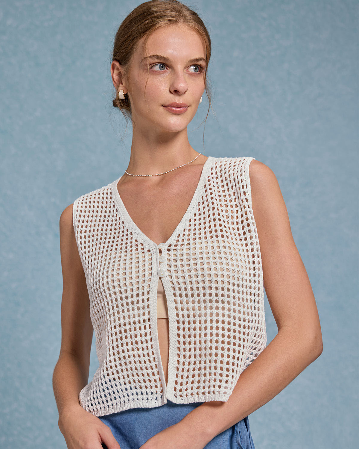 Sueña™ Beyaz V Yakalı Kesikli Tank Top