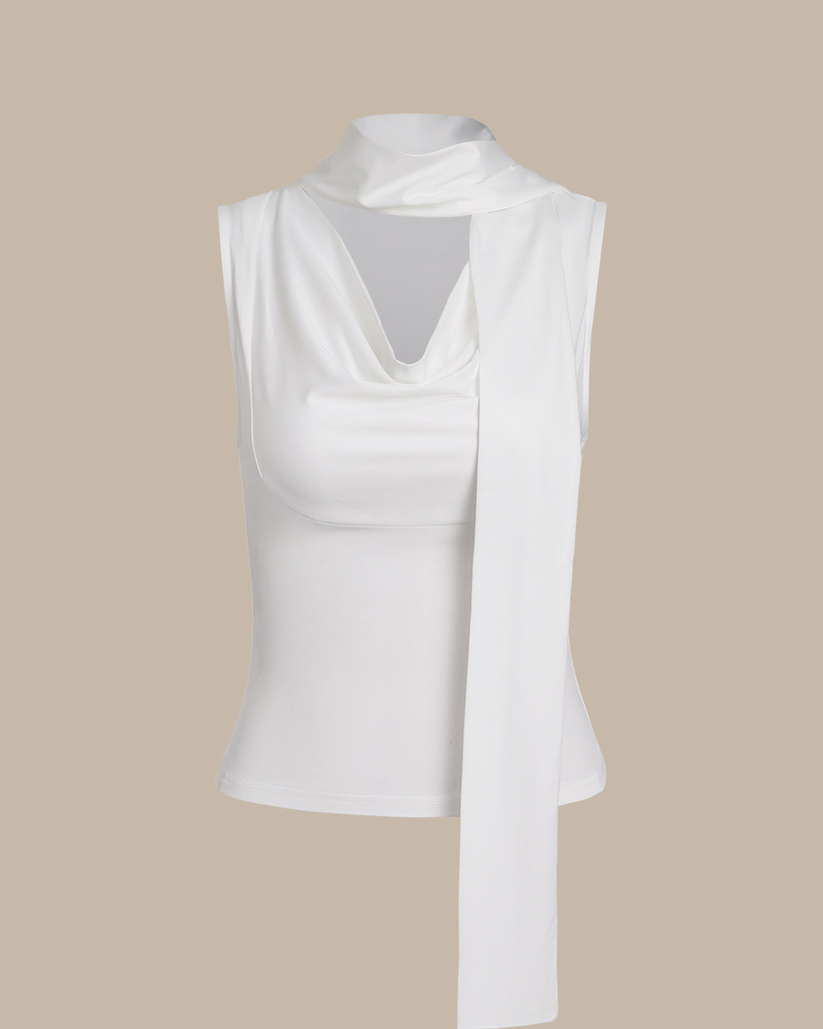 Sueña™ Beyaz Kapşonlu Yakalı Büzgülü Tank Top