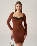 Sueña Bettydress-Kahverengi Dantelli Bodycon Mini Elbise