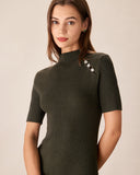 Sueña™ Yeşil Bisiklet Yaka Bodycon Kazak Elbise