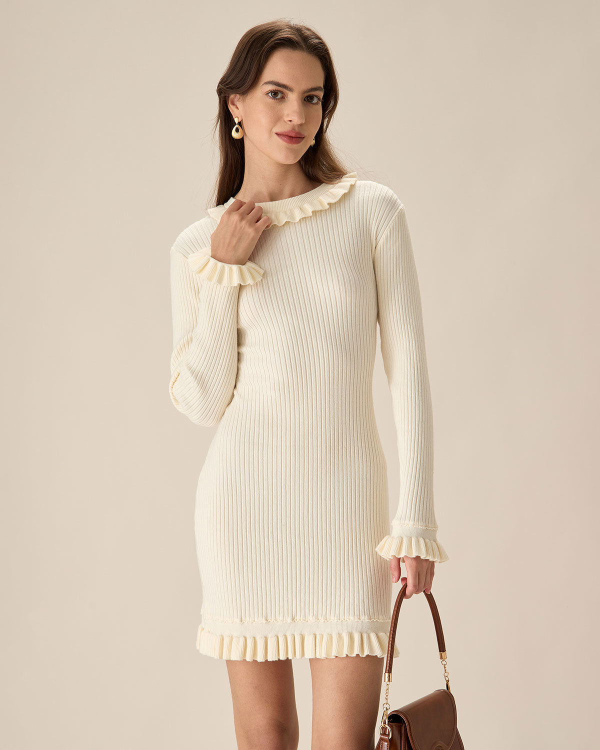 Sueña™ Beyaz Bodycon Kazak Mini Elbise