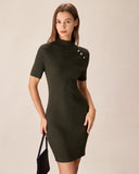 Sueña™ Yeşil Bisiklet Yaka Bodycon Kazak Elbise