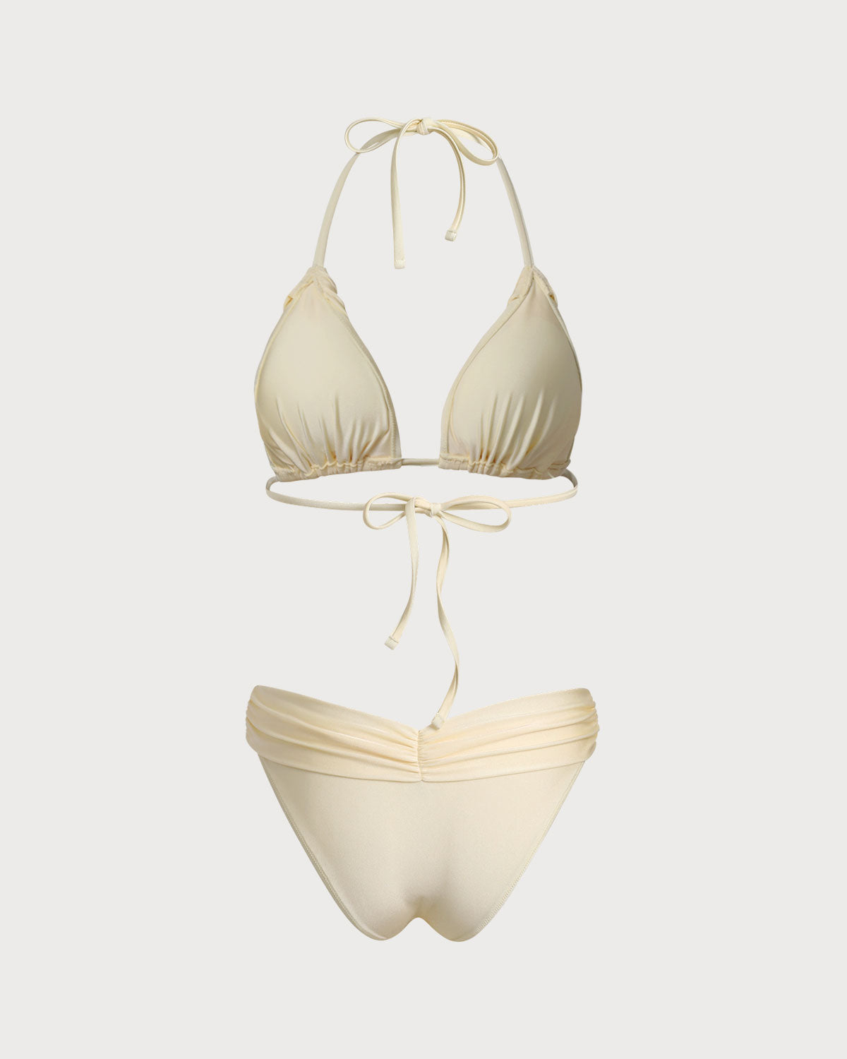 Sarı Dantelli Boyundan Bağlamalı Bikini Takımı