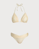 Sarı Dantelli Boyundan Bağlamalı Bikini Takımı