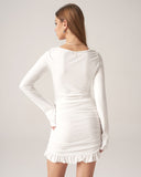 Sueña™ Bettydress-Beyaz Fırfırlı Bodycon Mini Elbise