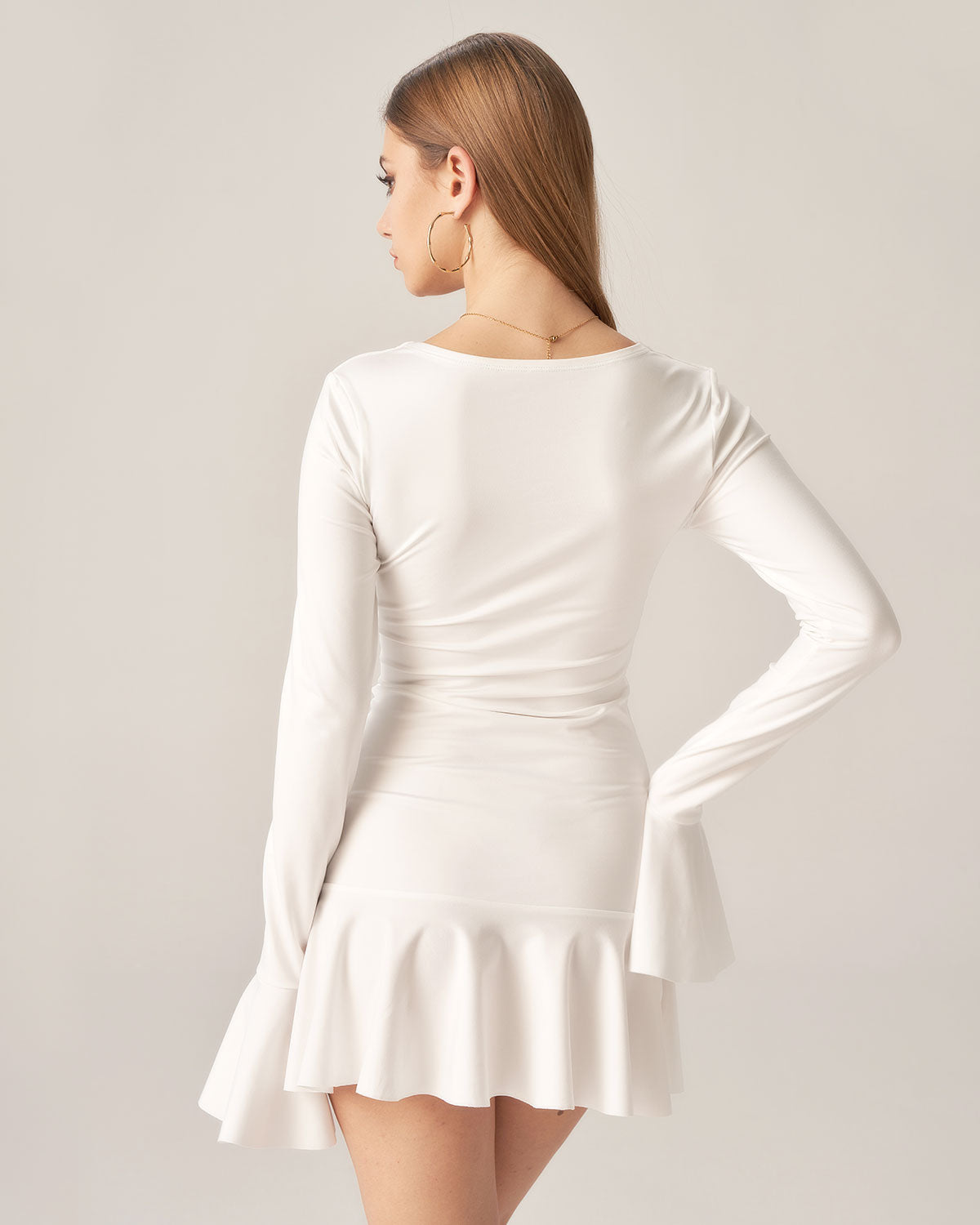 Sueña™ Bettydress-Beyaz Fırfırlı Büküm Mini Elbise