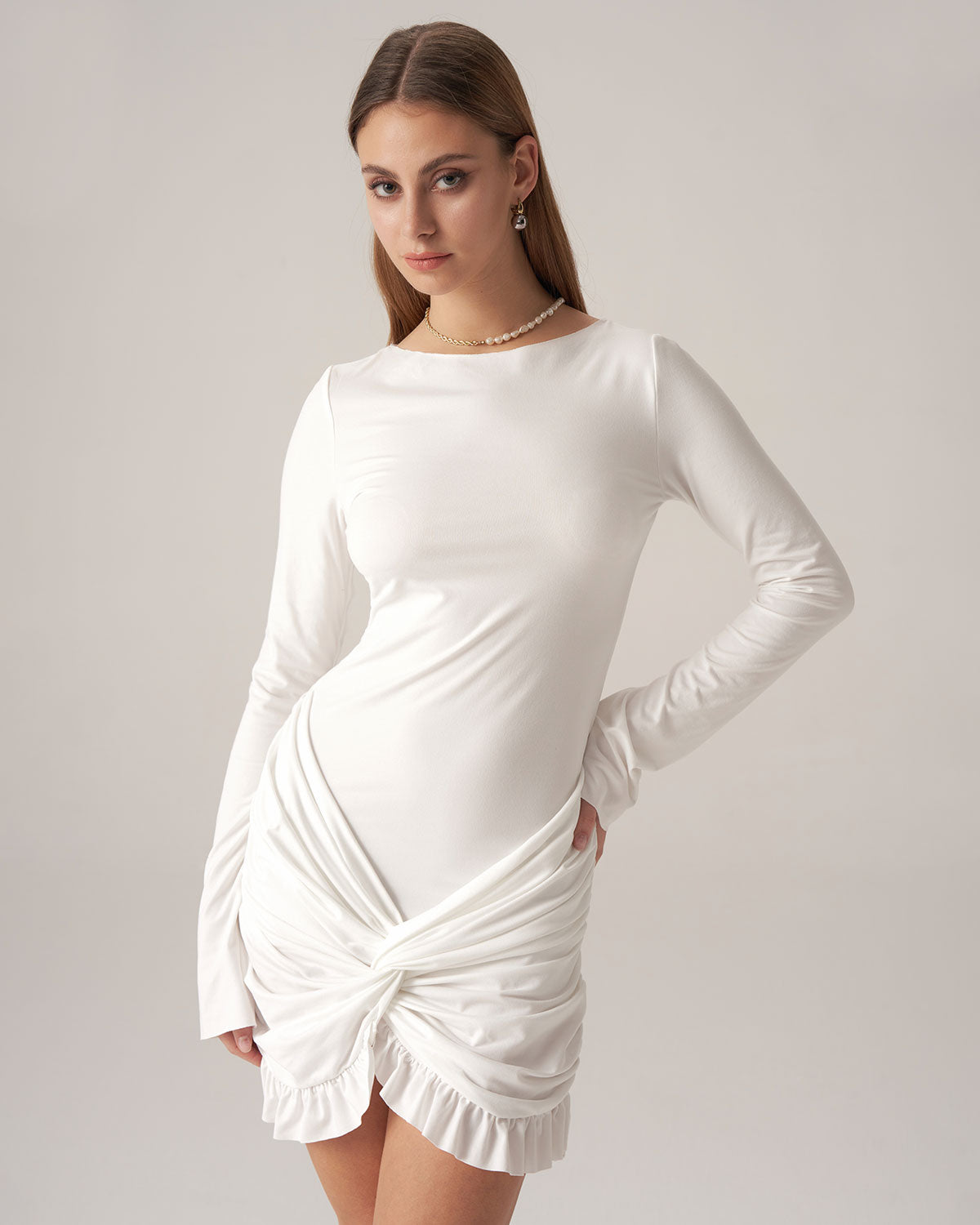 Sueña™ Bettydress-Beyaz Fırfırlı Bodycon Mini Elbise
