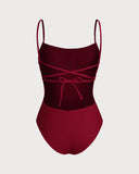 Kırmızı Bralette X Çapraz Tek Parça Mayo