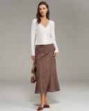 Kahverengi Süet A Kesim Midi Etek