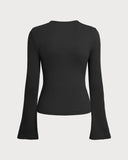 Siyah Kesik İnce Örgü Tişört