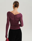 Şarap Kırmızısı V Yaka İnce File Tişört