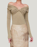 Haki V Yaka Twist Tişört