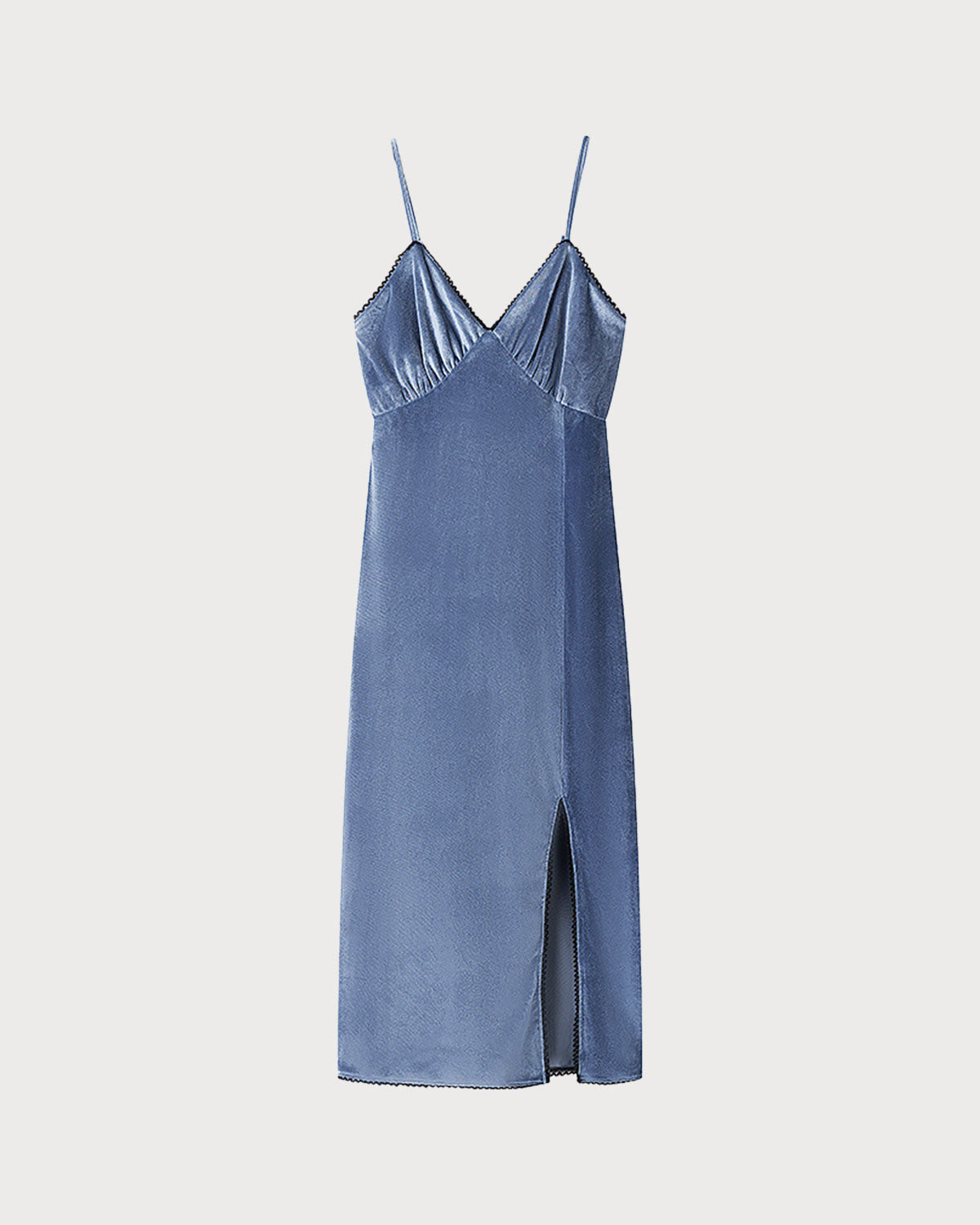 Mavi Kadife Slip Midi Elbise