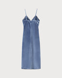 Mavi Kadife Slip Midi Elbise