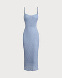Sueña™ Mavi Dantel Slip Vücuda Oturan Midi Elbise