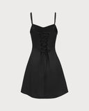 Sueña™ Siyah Dantelli Slip Mini Elbise