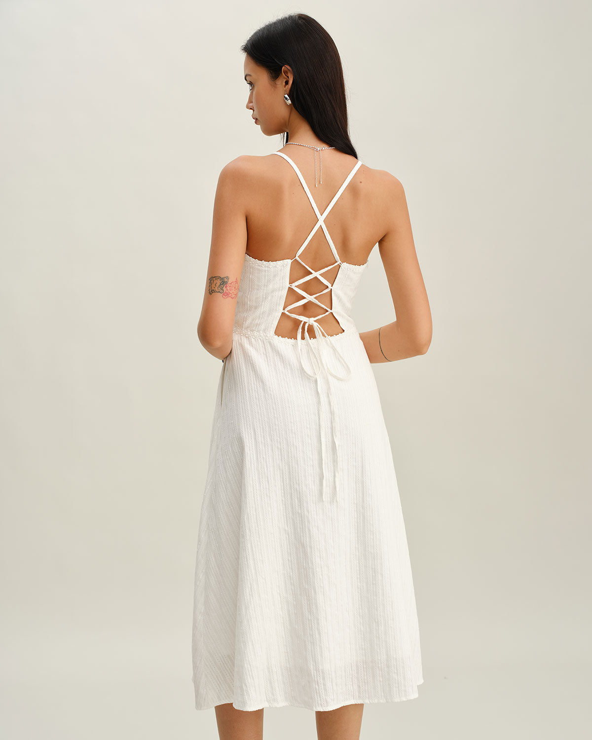 Sueña™ Beyaz Cepli A Kesim Slip Midi Elbise