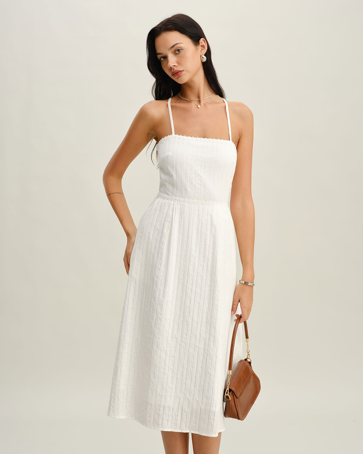 Sueña™ Beyaz Cepli A Kesim Slip Midi Elbise