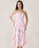 Sueña™ Pembe Çiçekli Slip Midi Elbise