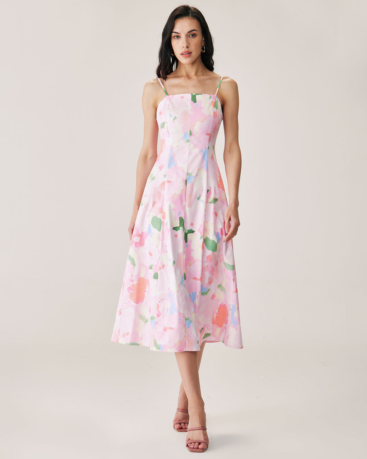 Sueña™ Pembe Çiçekli Slip Midi Elbise