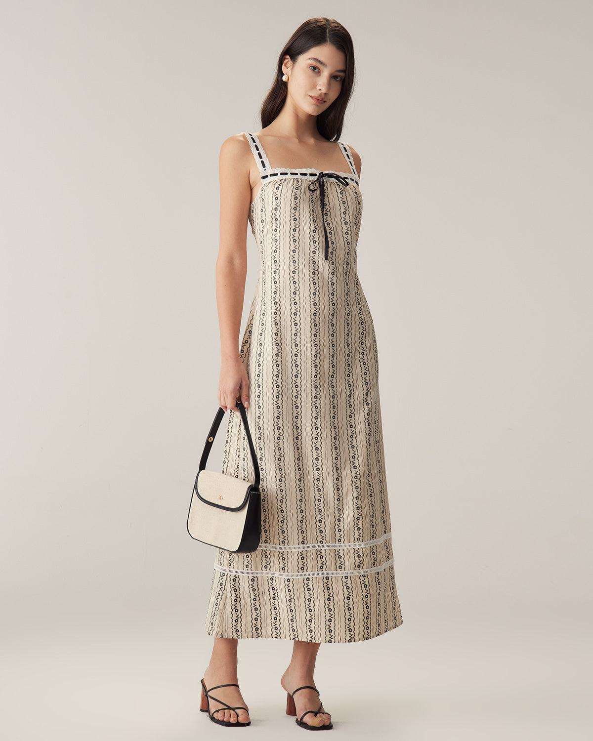 Sueña™ Kayısı Çizgili Slip Maxi Elbise