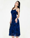 Sueña™ Mavi Çiçekli File Slip Midi Elbise