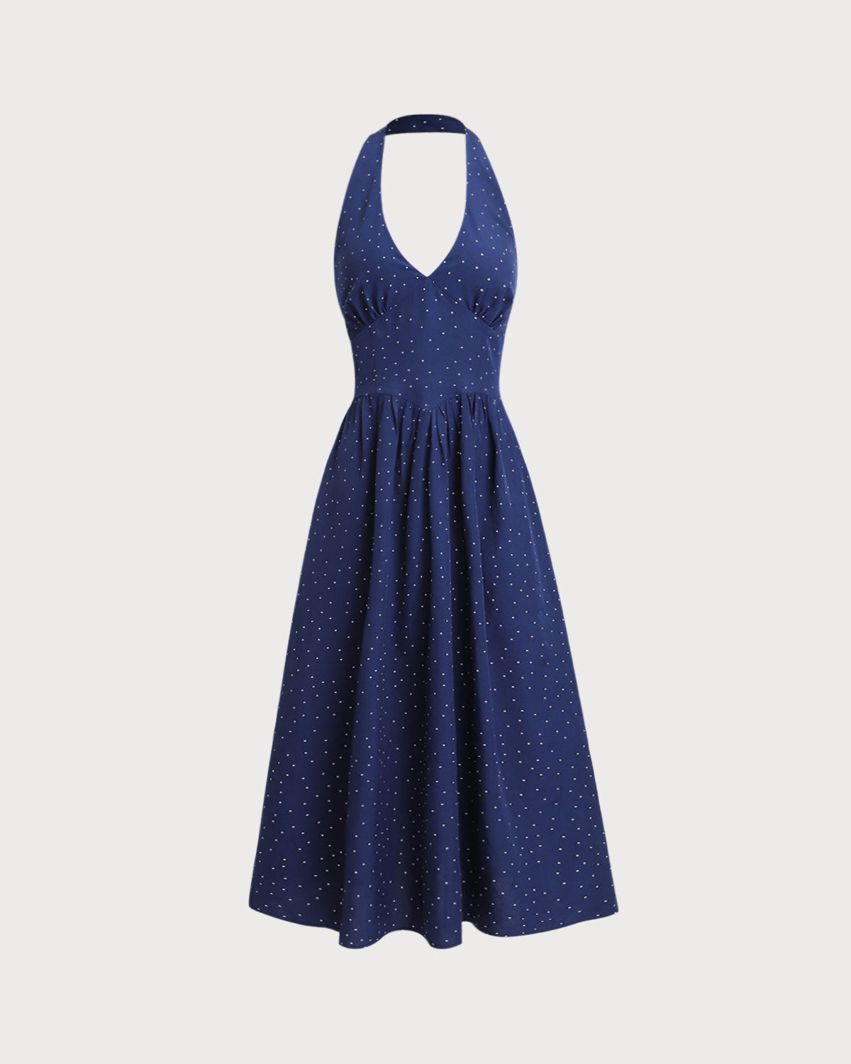 Sueña™ Mavi Polka Dot Askılı Uzun Elbise