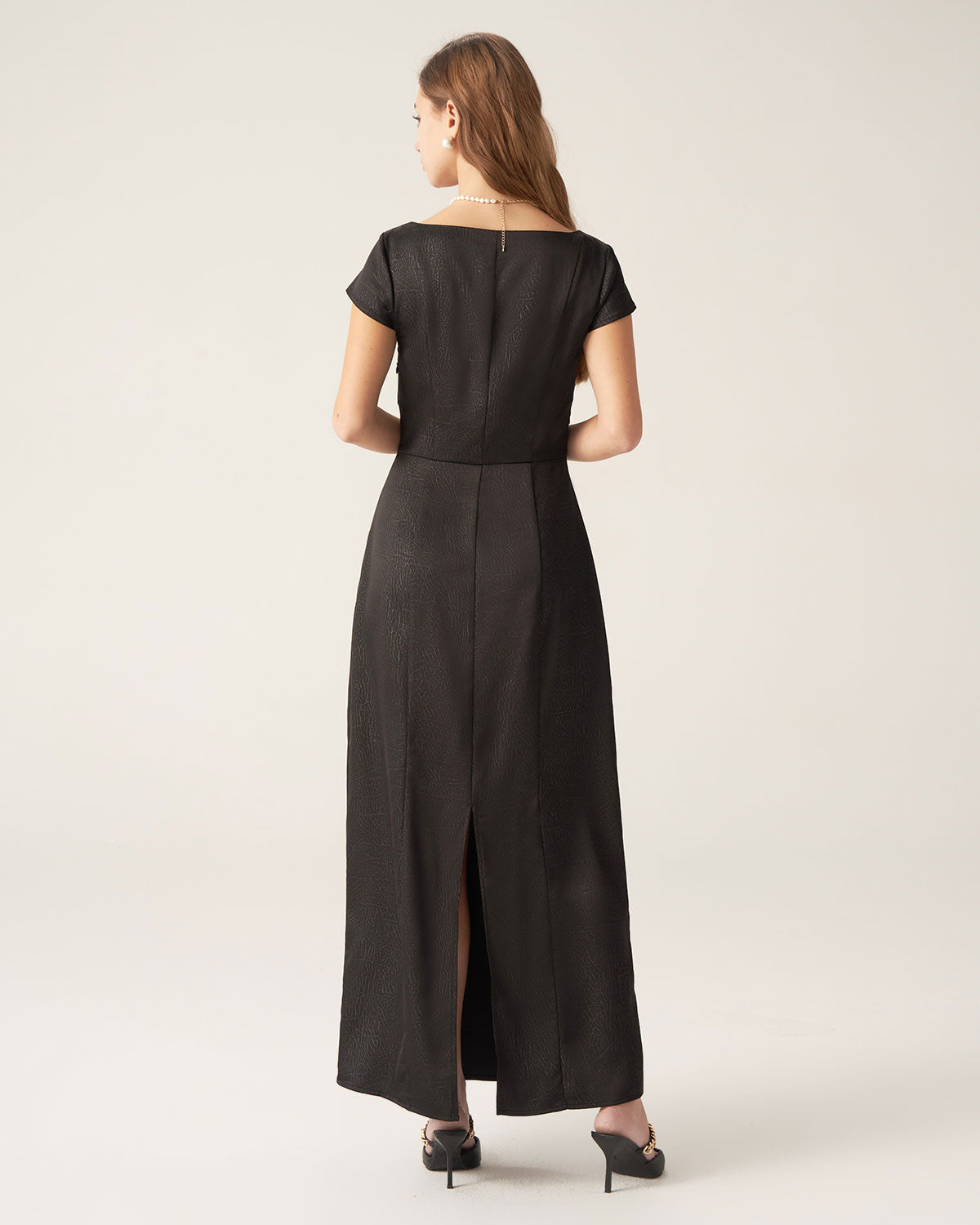 Sueña™ Siyah Kare Yaka Kap Kol Maxi Elbise