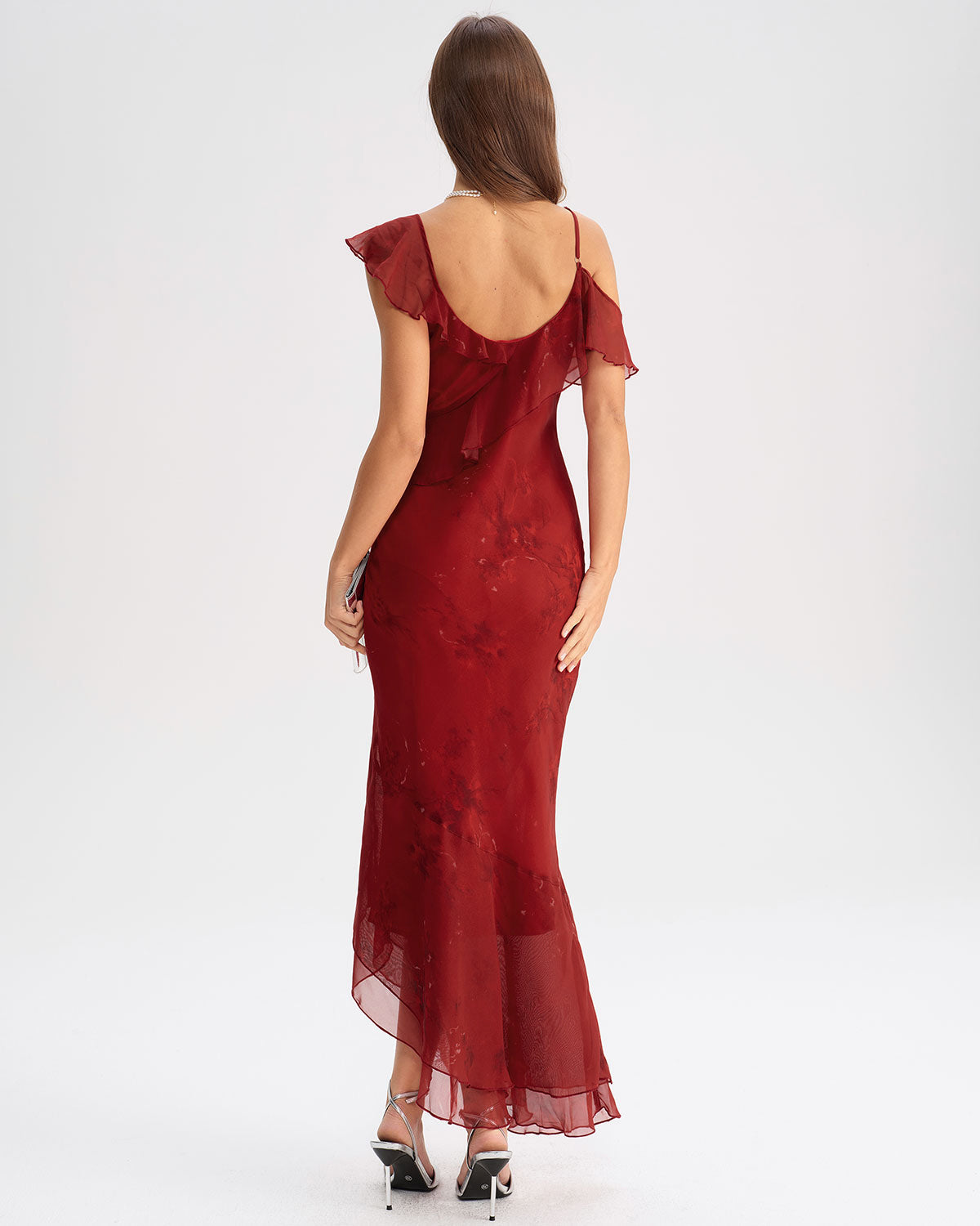 Kırmızı Batik Denizkızı Askılı Uzun Elbise