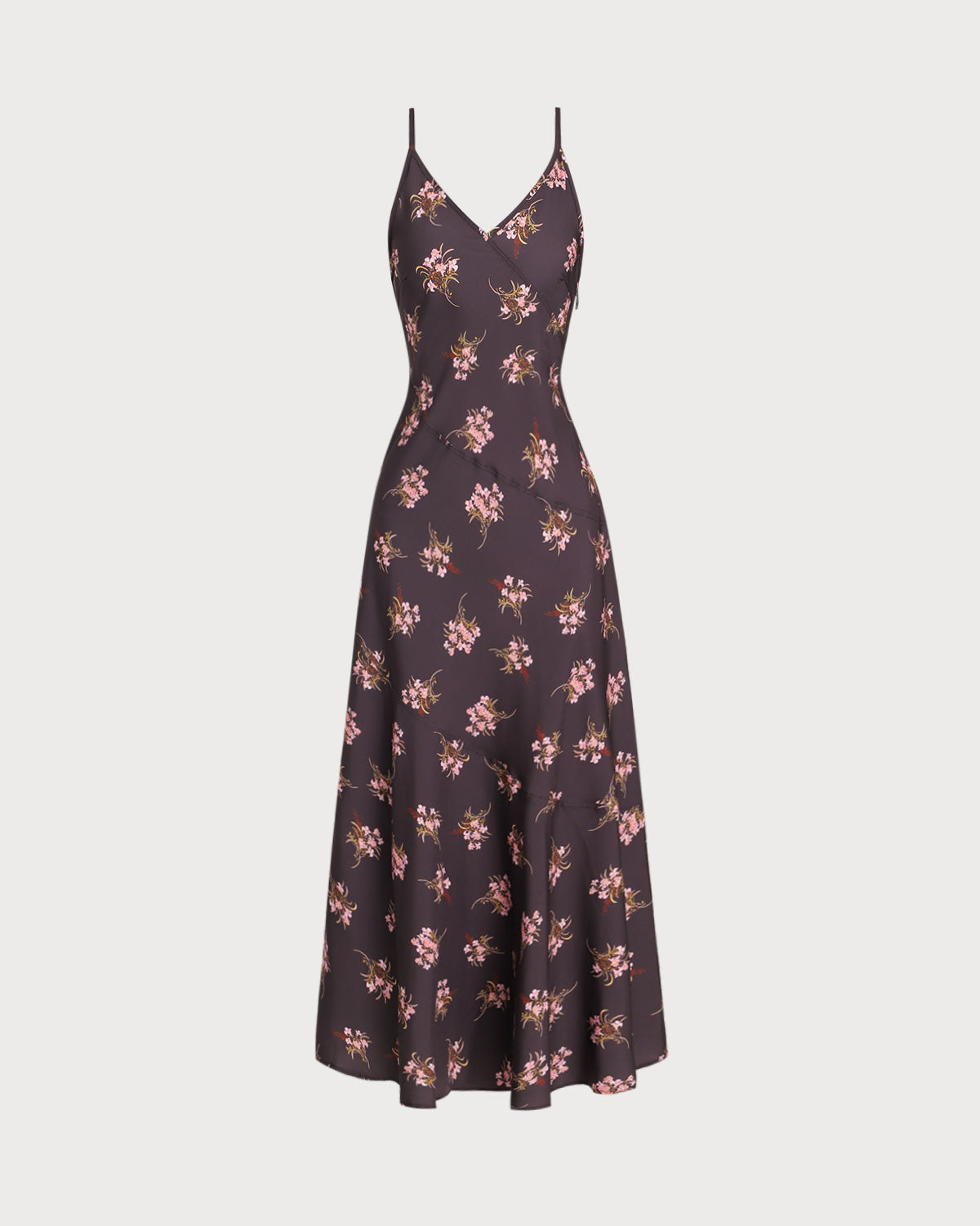 Sueña Siyah Çiçekli A Kesim Slip Maxi Elbise