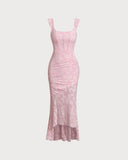 Sueña Pembe Jakarlı Bodycon Slip Maxi Elbise