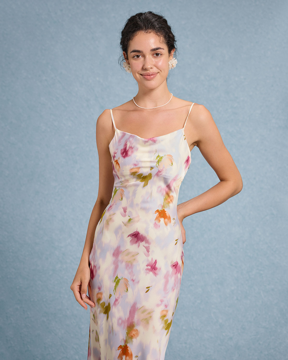 Sueña™ Pembe Çiçekli Denizkızı Slip Midi Elbise