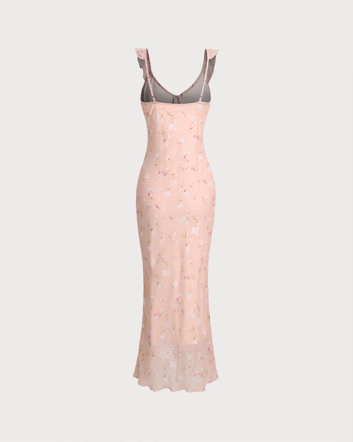 Sueña™ Pembe Çiçekli Volanlı Askılı Midi Elbise