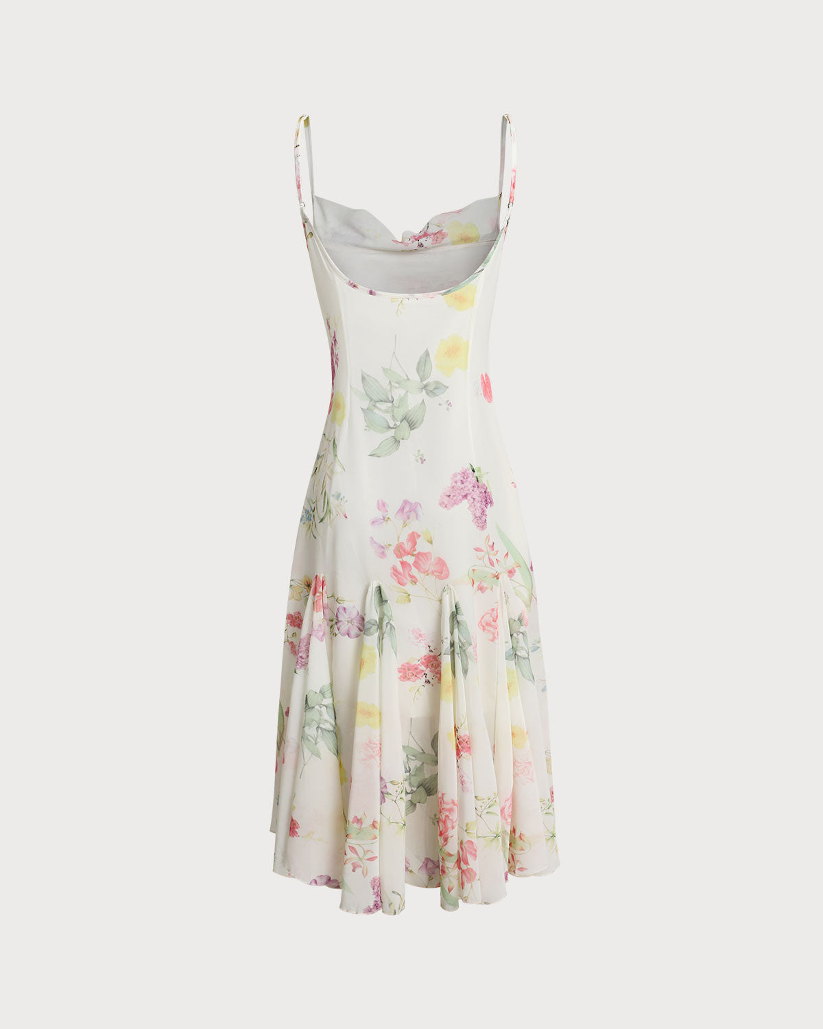 Sueña™ Beyaz Çiçekli Pileli Slip Midi Elbise