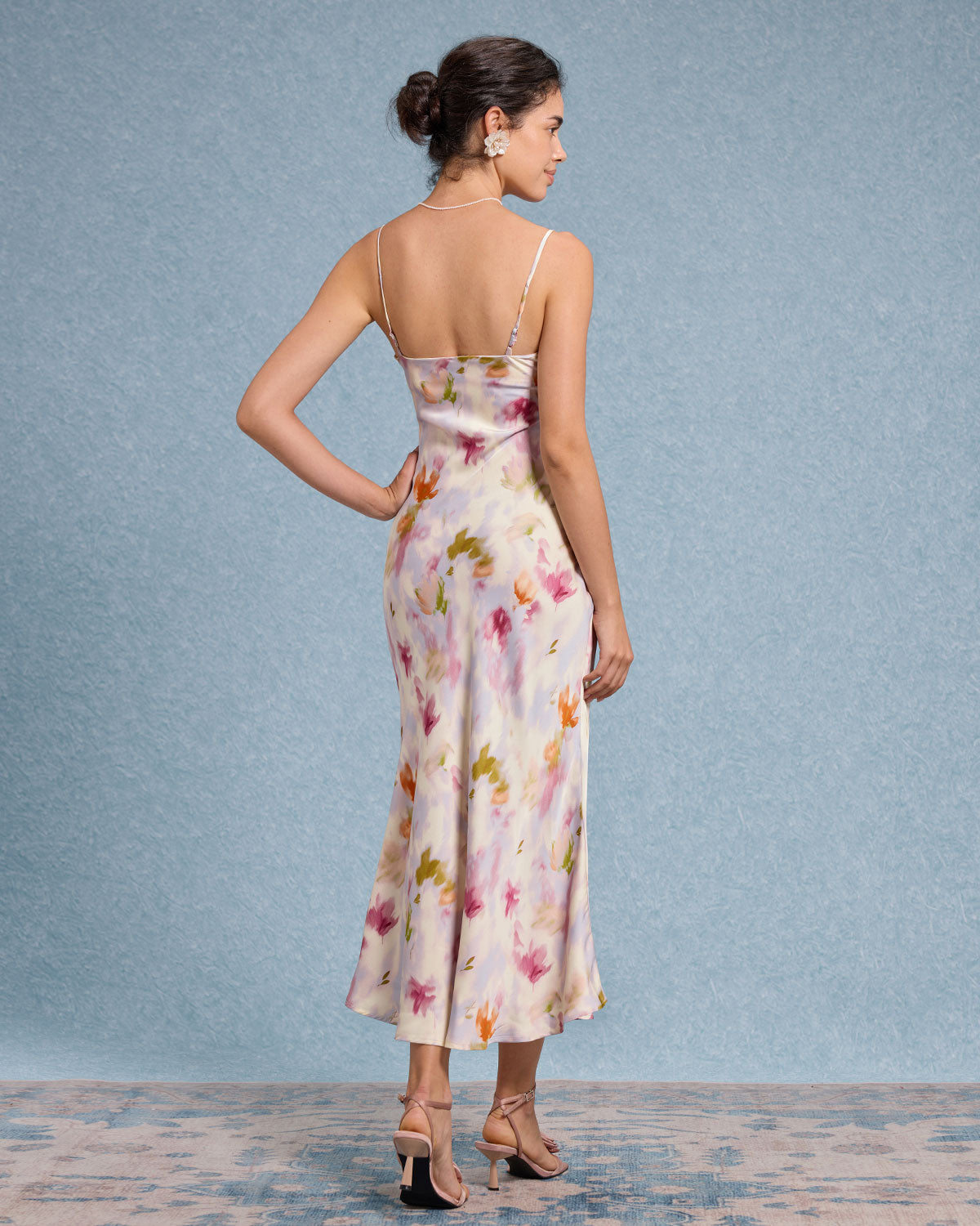 Sueña™ Pembe Çiçekli Denizkızı Slip Midi Elbise