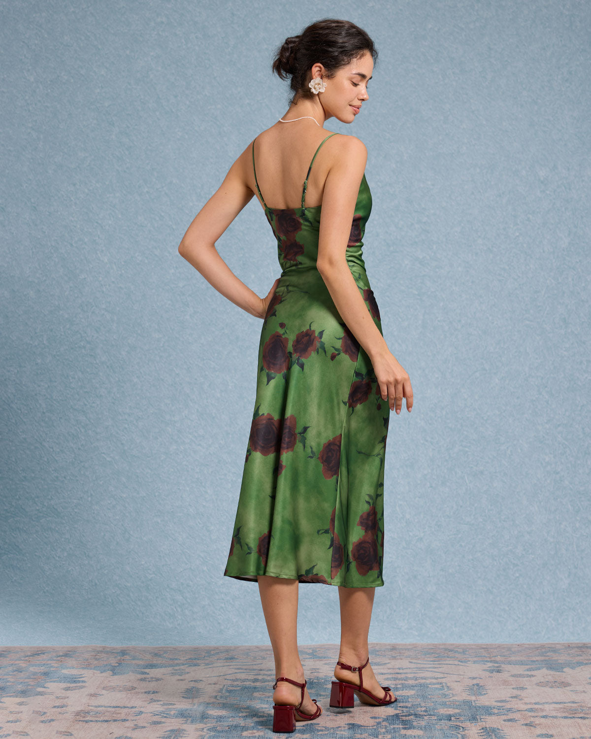 Sueña™ Yeşil Çiçekli Slip Midi Elbise