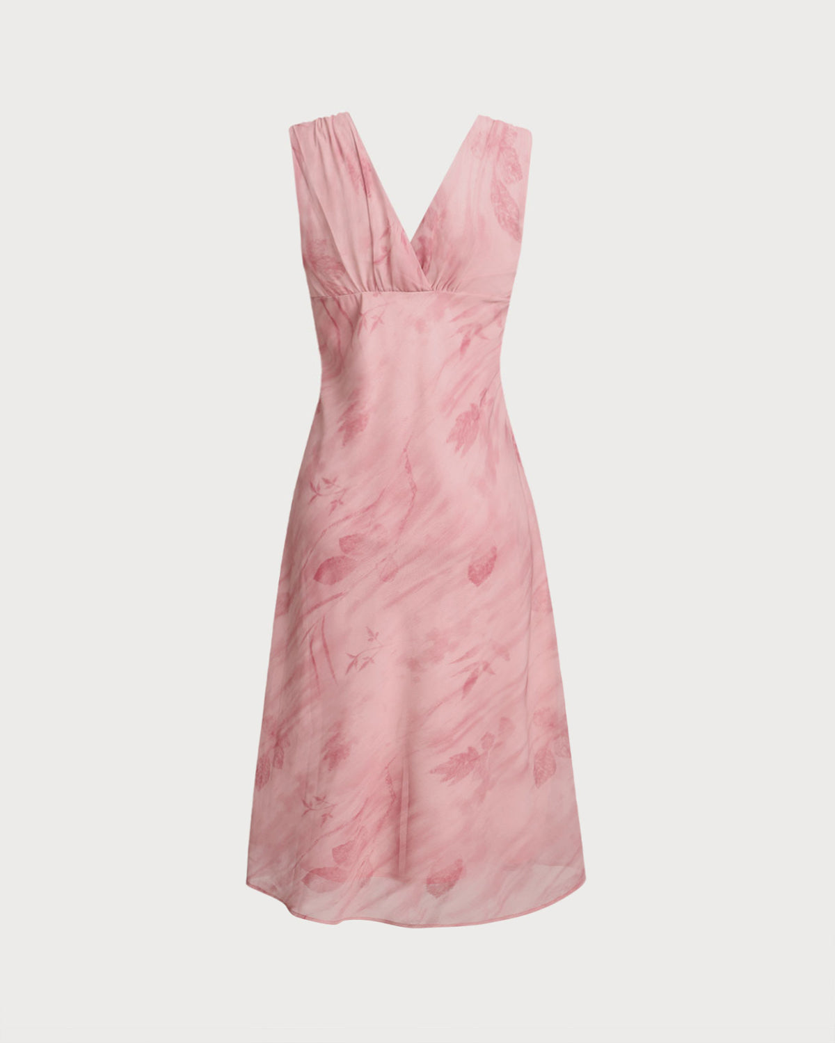 Sueña™ Pembe Çiçekli V Yaka Kolsuz Midi Elbise
