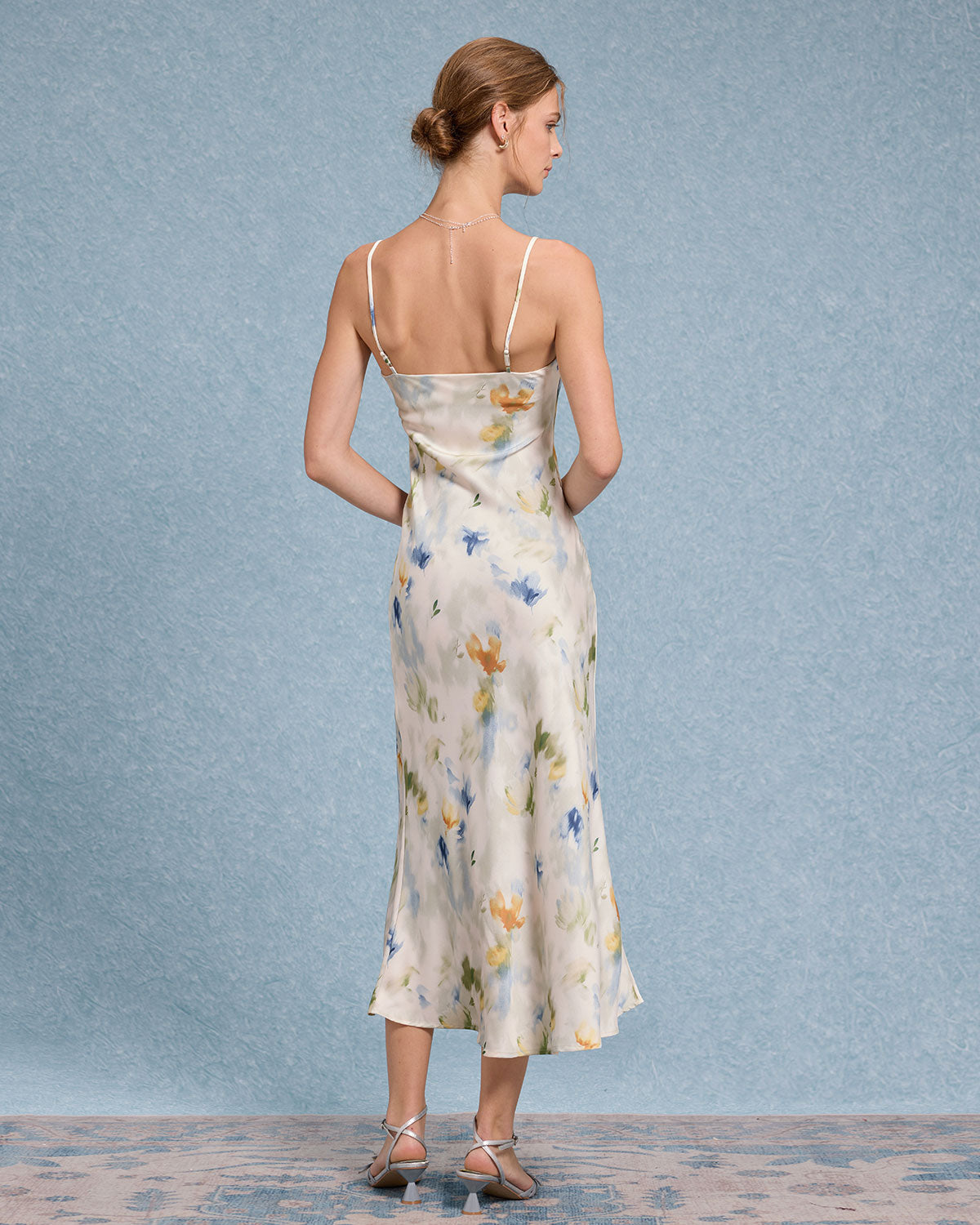 Sueña™ Mavi Çiçekli Denizkızı Slip Midi Elbise
