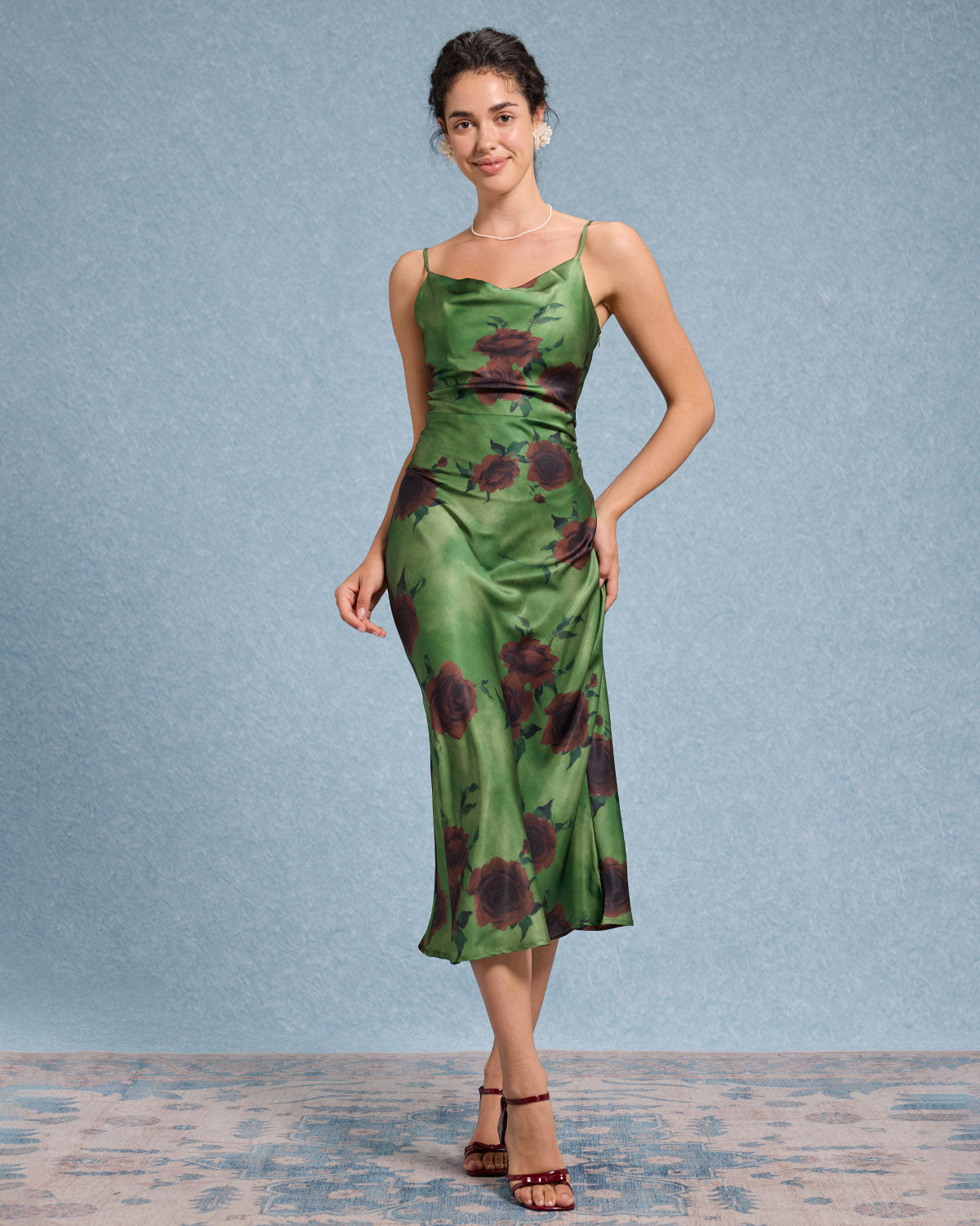 Sueña™ Yeşil Çiçekli Slip Midi Elbise