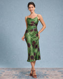 Sueña™ Yeşil Çiçekli Slip Midi Elbise