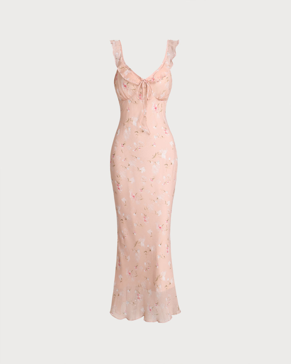 Sueña™ Pembe Çiçekli Volanlı Askılı Midi Elbise