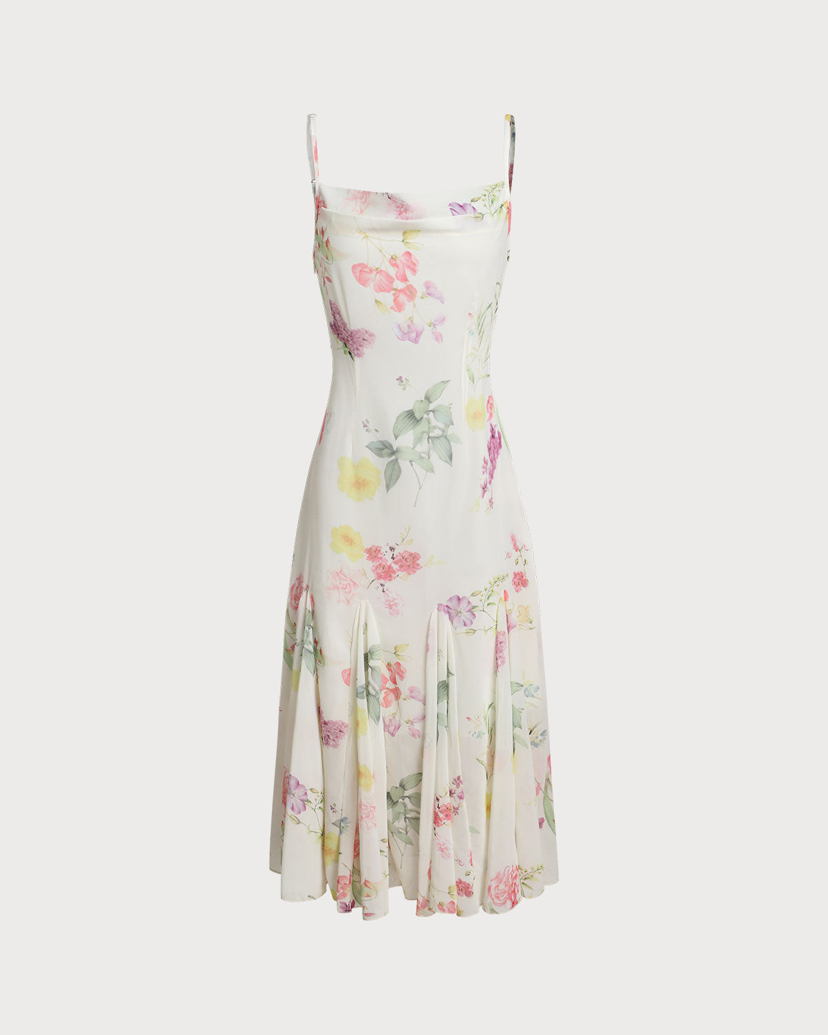 Sueña™ Beyaz Çiçekli Pileli Slip Midi Elbise