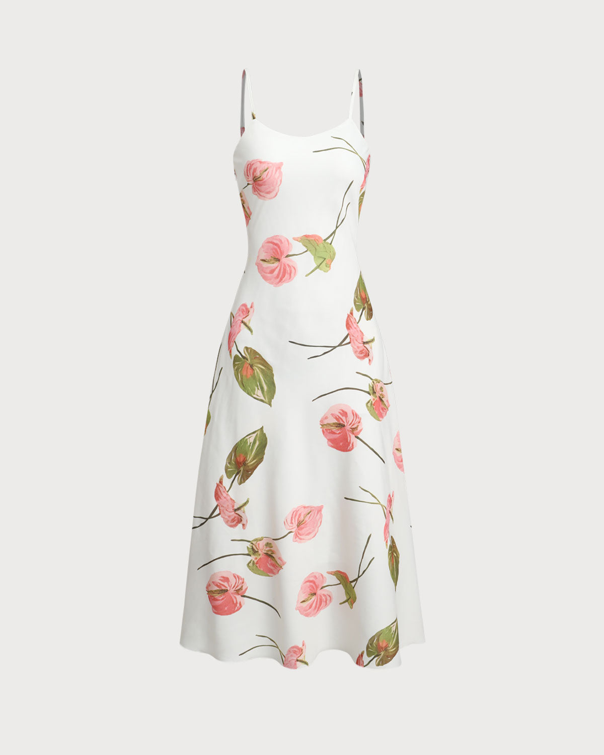 Sueña™ Beyaz Çiçekli Slip Midi Elbise