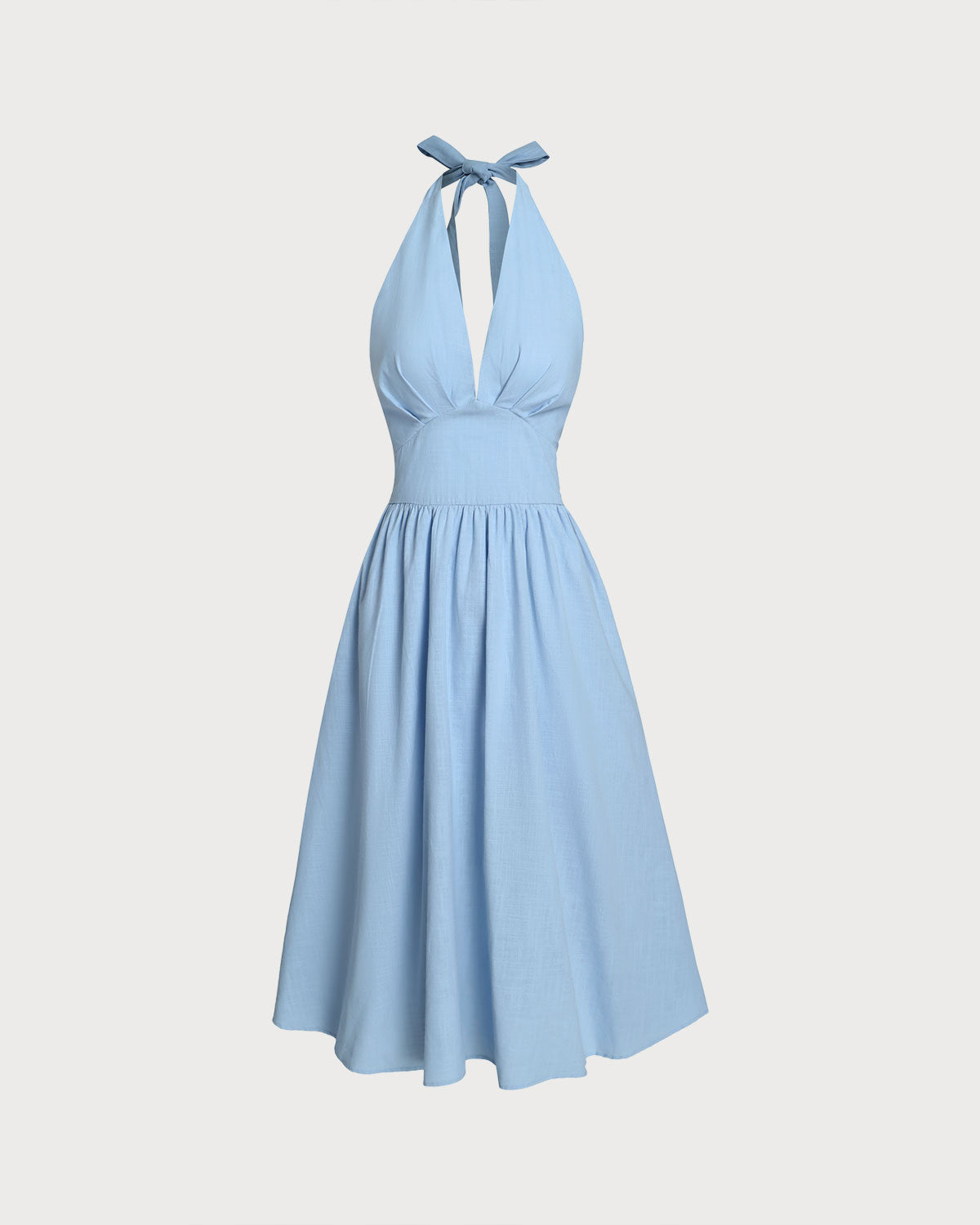 Sueña™ Mavi Halter Pileli Midi Elbise