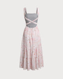 Sueña™ Pembe Çiçekli Sırtı Açık Slip Midi Elbise